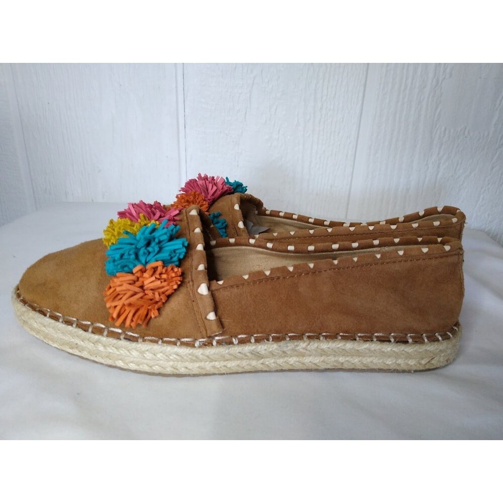 Sam Edelman Issa Women's 9.5 Suede Multicolor Pom Pom Espadrilles Saddle Brown - Picture 3 of 9